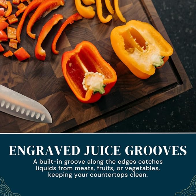 Handmade Walnut Cutting Board with Juice Groove and Handles – Includes Natural Wood Seasoning Wax – Premium Wooden Chopping Board Gift Set