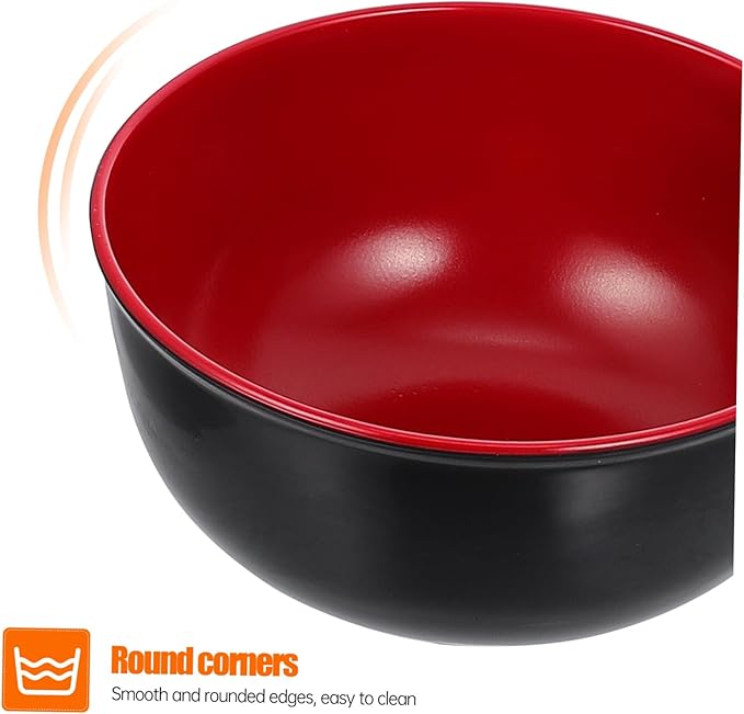 Practical Melamine Ramen Bowls with Dual-color Spoons Black and Red Sturdy Asian Soup Bowls for Rice Noodles Salad Easy to Clean for Family Meals and