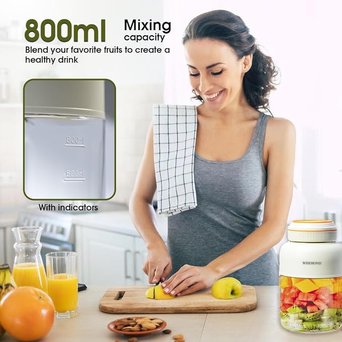 WISEBOND Portable Smoothie Blender for Shakes & Smoothies 43oz 1300ML large Capacity Cordless Juicer Cup Sharp Blades Powerful Blending Juice Vegetable Crush Small Ice for Kitchen Gym Outdoor