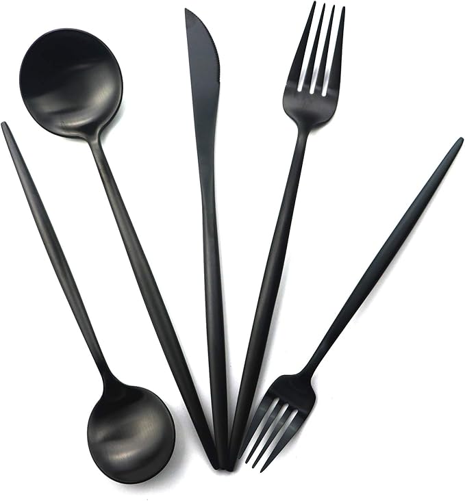 Gugrida 6 Pieces Matte Black Handle 18/10 Stainless Steel Silverware Set, Flatware Set Black Cutlery Set, Utensils Set for Home Restaurant, Dishwasher Safe (Full Black)