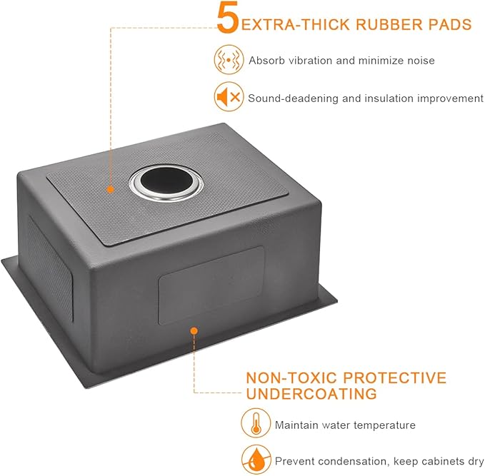 ROVATE 19.6 inch Kitchen or Bar Sink 304 Stainless Steel Undermount Single Bowl, Handmade Small Wet Bar Sink