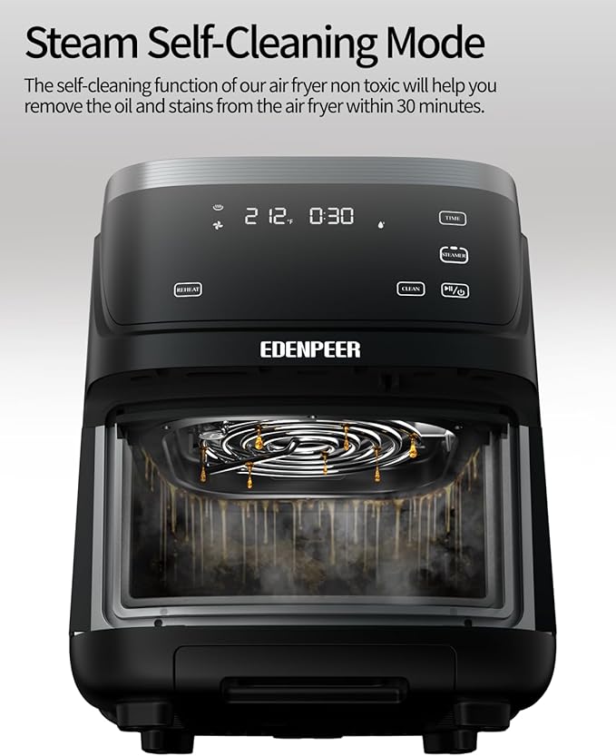 12-IN-1 Large Air Fryer, Non Toxic Steam Air Fryers with Superior Airflow, Self-Cleaning Smart Digital Air Fryer, Air Fry, Roast, Reheat, Dehydrate, Air Crisp Technology with 420F, 7.5 QT