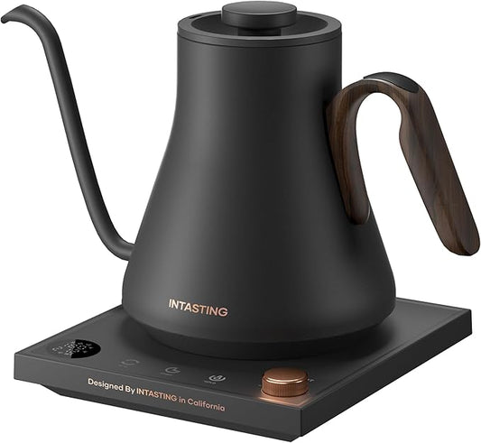 Gooseneck Electric Kettle with Precise ±1℉ Temperature Control, Wood-Accented Handle, Stainless Steel Interior, Quick Heating Pour Over Kettle for Coffee & Tea, 0.9L, Matte Grey