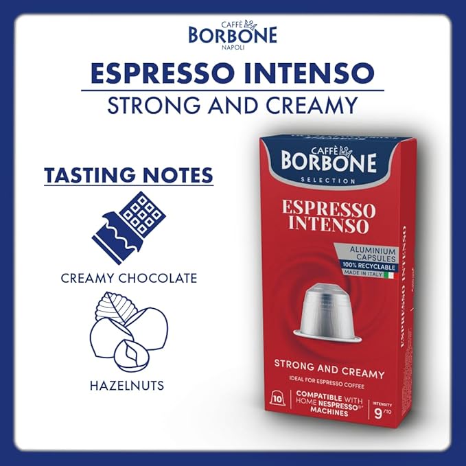 Caffe Borbone Aluminum Coffee Pods Compatible with Nespresso Original Machines, Espresso Intenso, Medium Roast, Strong and Creamy, Genuine Italian Coffee - 50 Count