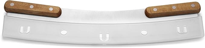 Outset Pizza Peel and Rocking Cutter Tool, 2- Piece Set, Stainless Steel With Wood Handle