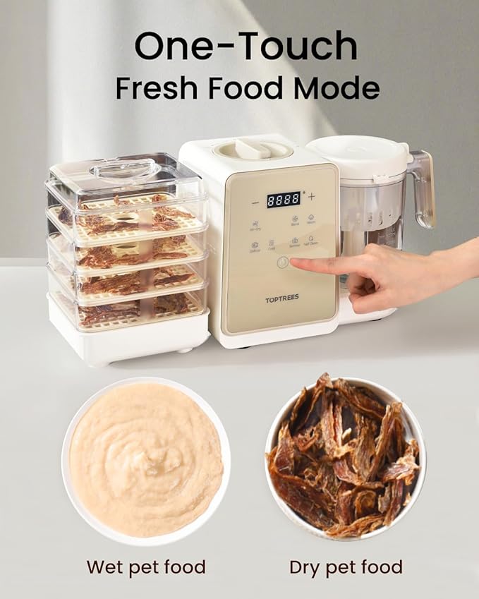 Pet Fresh Maker - 5.5-Qt Food Processor, 10 Types of Homemade Pet Foods for Dogs, Cats & Small Pets, 7-in-1 Cooking & Chopper Machine with Easy One-Step Touch Panel,DIY Recipes,Wet Cat Food,Dog Treats
