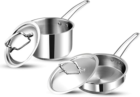 Vinod Classique Deluxe 2-Pc Stainless Steel Cookware Set – 16 cm Saucepan & 20 cm Frypan, Extra-Deep Design, Riveted Handles, Induction & Gas Compatible, Dishwasher Safe