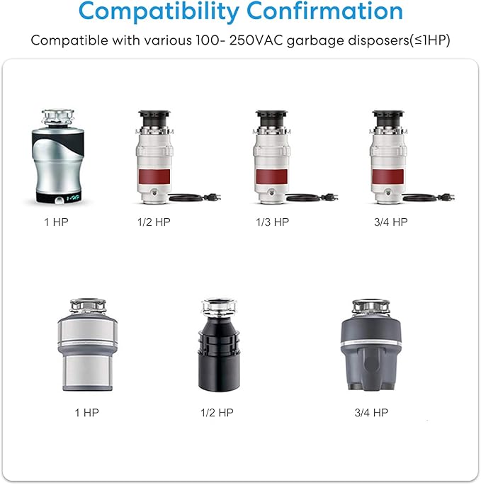 Garbage Disposal Wireless Switch Kit, Sink Top Waste Disposal On/Off Switch Remote with 5s/10s Timer, Air Switch Replacement for Waste Food Disposer Up to 1HP, 16A/1800W, White