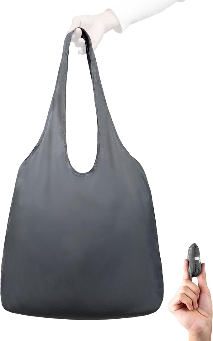 Nanobag Ultra-Lightweight Foldable Tote for Women & Men, Reusable Grocery & Travel Bag, Packable Collapsible Compact Market Essential (Standard Gray)