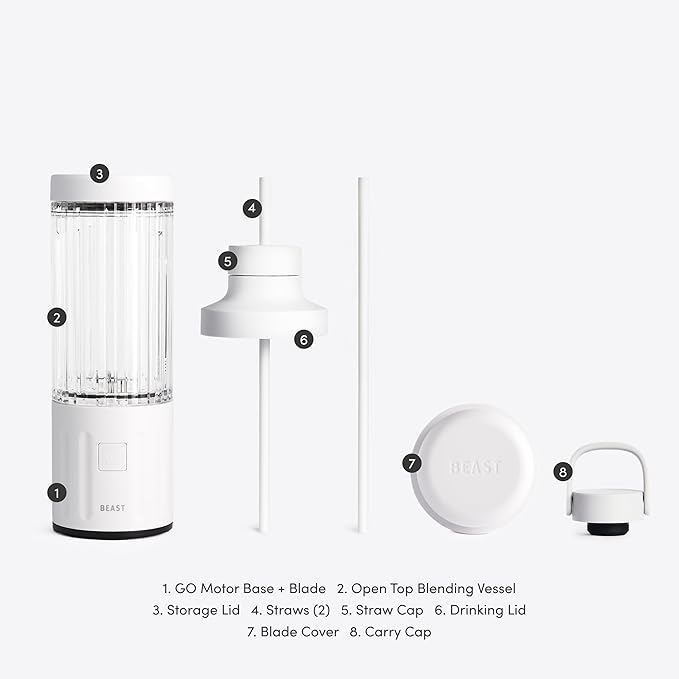 Beast GO Cordless, Premium Portable Blender for Shakes & Smoothies, 22oz Vessel, Blends Ice & Frozen Fruit, Travel-Ready, Rechargeable USB-C Battery, Drinking Lid and Straw System (Cloud White)