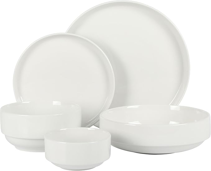 Gibson Home Rothernberg Stackable 40 Piece, Service for 8, White Porcelain Plates and Bowls Set