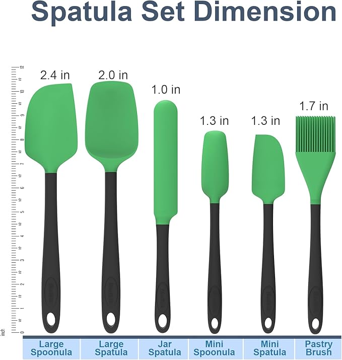 Silicone Spatula Set of 6, Food Grade, High Temperature Resistant, Dishwasher Safe, Suitable for Kitchen Baking, Cooking (Green)