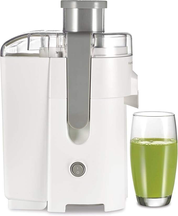 Hamilton Beach HealthSmart Juicer Machine, Compact Centrifugal Extractor, 2.4” Feed Chute for Fruits and Vegetables, Easy to Clean, BPA Free, 400W, White (67501)