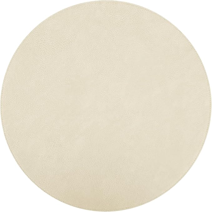 Placemats Set of 6 – Round 15” Faux Leather Table Mats for Dining, Heat Resistant & Non-Slip Washable Table Decor, Indoor, Outdoor, Dining Table Set for 6, Modern Kitchen & Holiday Use, Beige