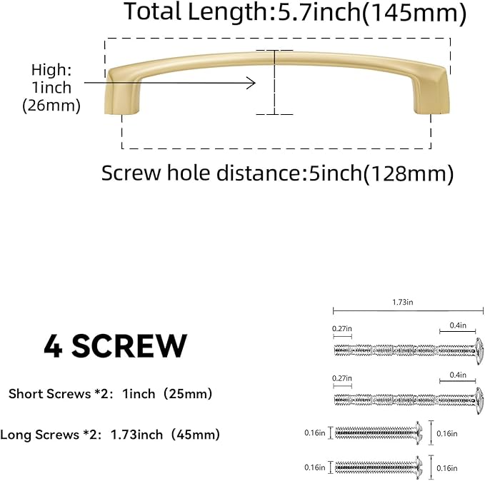 10 Pack 5 Inch(128mm) Kitchen Cabinet Handles Brushed Brass Cabinet Pulls Zinc Alloy Drawer Pulls Solid Kitchen Hardware