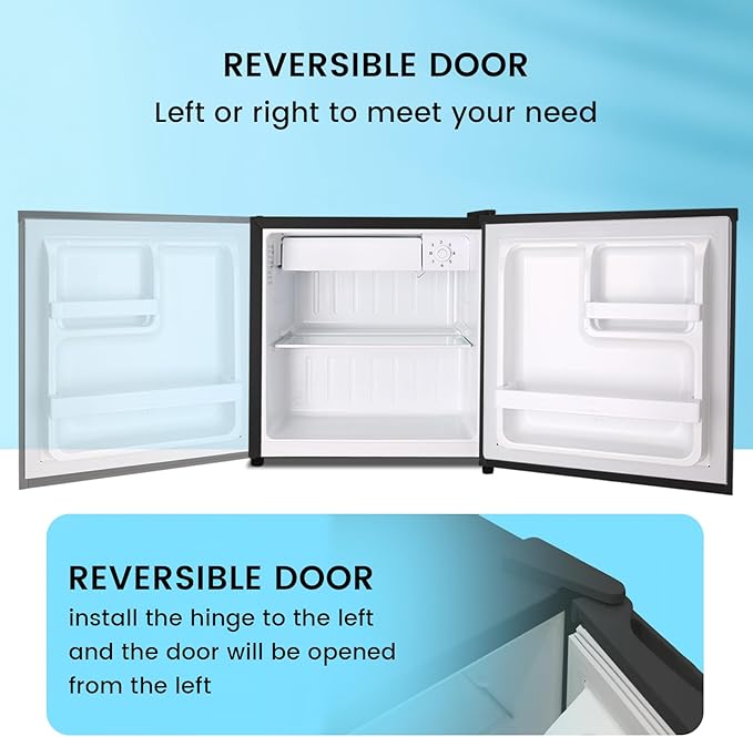 1.6 Cu.ft Mini Fridge with Freezer, Compact Refrigerator, Single Reversible Door, Ultra Quiet, Energy Efficient for Office, Dorm, Bedroom, Apartment, Black