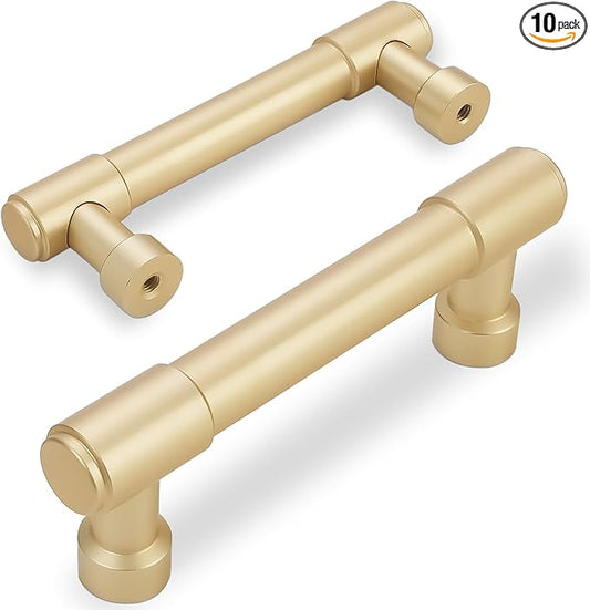 10 Pack Brushed Gold Cabinet Pulls 3 Inch(76mm) Hole Centers Kitchen Cabinet Handles Gold Drawer Pulls
