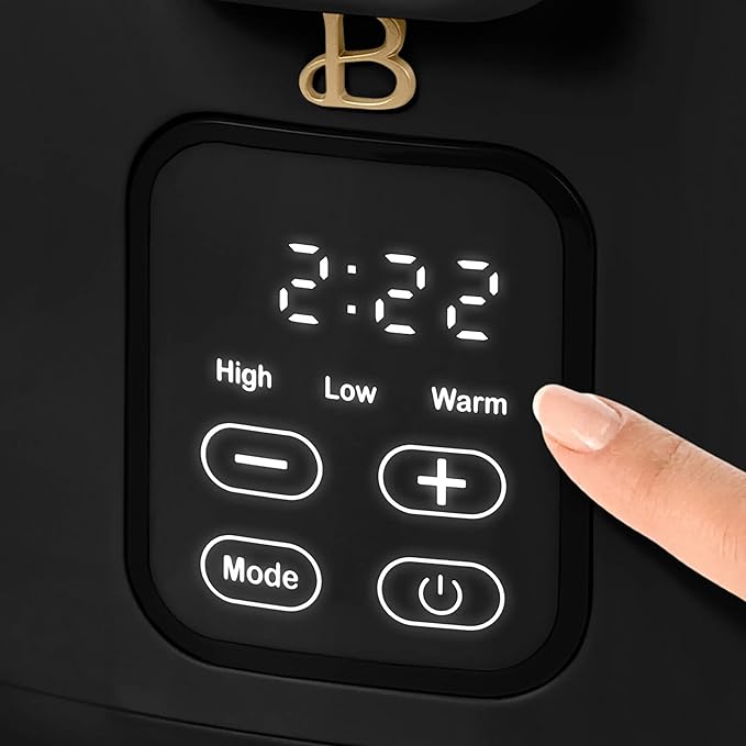 Beautiful 4-Qt Programmable Slow Cooker with Hinged Locking Lid & Touch Display – 3 Heat / 4 Timer Settings (Black Sesame)