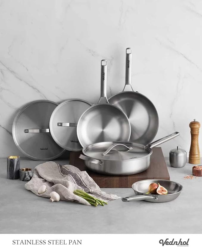 Stainless Steel Cookware Set, 14 Pcs Tir-Ply Pots and Pans Set, PFOA&PTFE Free, Dishwasher&Oven Safe, Kitchen Induction Compatible, ollas de acero inoxidable para cocinar