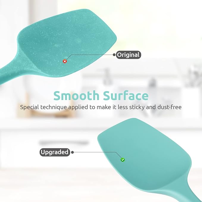 Heat Resistant Silicone Spoon Spatula: U-Taste 600ºF High Heat Flexible 11.38in Silicon Mixing Stirring Cooking Scraping Baking Bowl Scraper Seamless Spreader for Kitchen Nonstick Cookware (Aqua Sky)