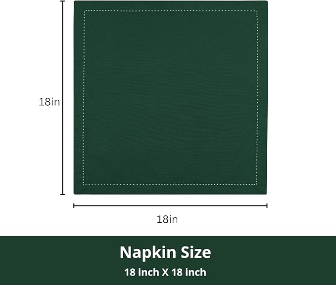 PurpleEssences Set of 12 Hemstitch Cloth Dinner Napkins 100% Cotton - Soft Durable Washable - Ideal for Wedding Fall Thanksgiving - Perfect Everyday Use Table Linen 18x18 - Forest Green