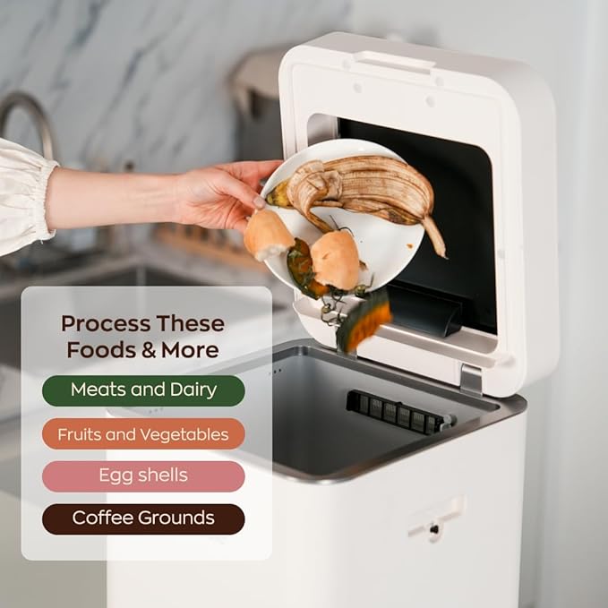 Gravity Electric Composter - 22L Kitchen Composter– Decomposes 3.3 lbs Daily, Odorless & Quiet Indoor Composting, Rapid Decomposition with All-New Compost Starter 2.0 + Booster Pack (Silver)