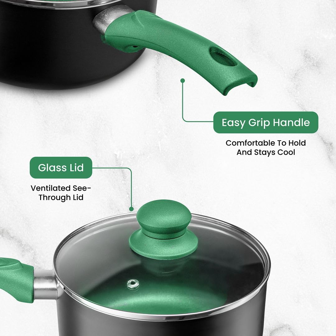 Chef's Star Pots And Pans Set Kitchen Cookware Sets Nonstick Aluminum Cooking Essentials 11 Pieces Green