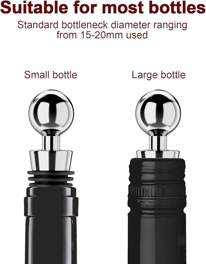 Wine Stoppers for Wine Bottles 3Pcs Vacuum Wine Bottle Stopper with Silicone Reusable Wine Corks, Leak proof Keep Fresh Suitable for Standard (Silver, 3 Pack)