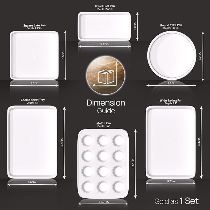 NutriChef 6-Piece Baking Pan Set, Carbon Steel Bakeware with Premium Ceramic Nonstick Coating, Includes 12-Cup Muffin Pan, Cake & Loaf Pan, Wide Bake Pan, & Cookie Sheet - Turquoise