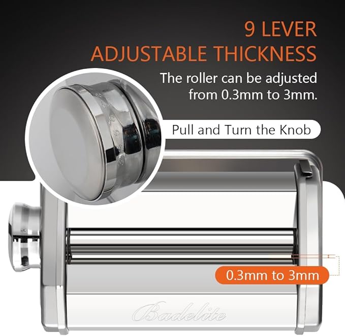 Pasta Maker Machine 150 Manual Pasta Machine with Roller & Cutter Adjustable 9 Thickness & 2 Width Hand Crank Noodles Maker for Spaghetti, Fettuccini, Lasagna