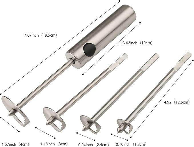 Veggie Core Drill Stainless Steel Vegetable Spiral Cutter Spiralizer Set of 4 for Coring and Hollowing out Zucchini, Potatoes, Carrot, Pear (Veggie Core)