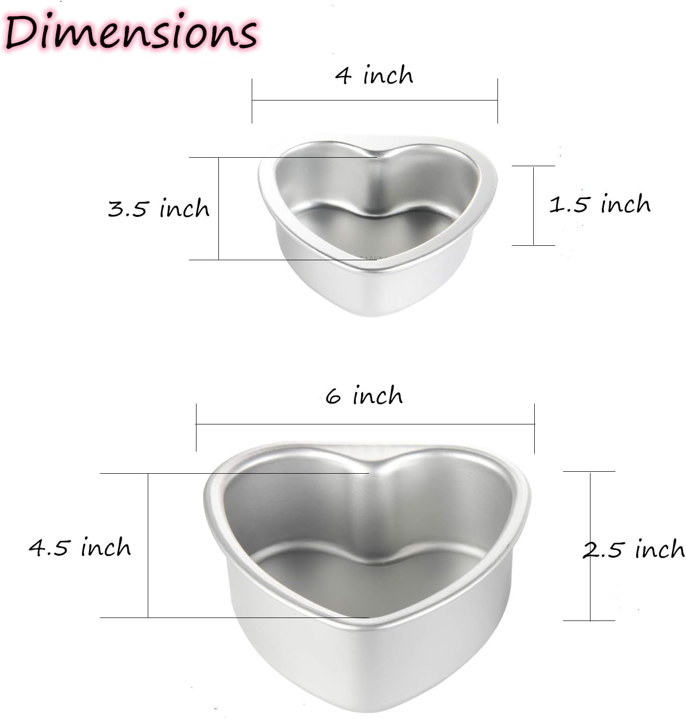 Heart Shaped Cake Pans 4 Inch and 6 Inch Set of 2 Aluminum Heart Cake Pans with Removable Bottoms for Baking Romantic Desserts