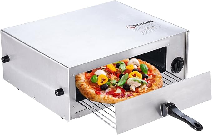 Happygrill Electric Pizza Oven Stainless Steel Pizza Baker Kitchen Pizza Toaster Pizza Maker with Handle & Removable Tray