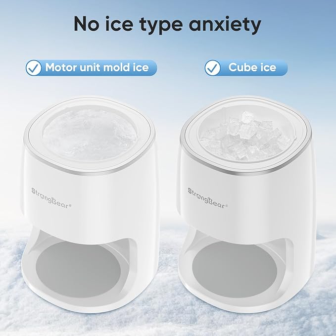StrongBear Snow Cone Shaved Ice Machine, Electric Ice Shaver Slushie Machine, Snowcone Maker for Home Kids Summer Party, Includes 2 Reusable Ice Mold Cups, 1 Glass Goblet, 1 Non-slip Mat, White