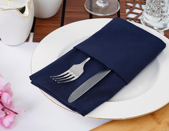 Blue Needles Solid Cloth Napkins Set of 12 Navy Blue 100% Cotton Dinner Napkins 18x18 inches - Soft, Reusable, Absorbent & Washable Fall Thanksgiving Linen, Ideal for Events, Parties & Everyday Use