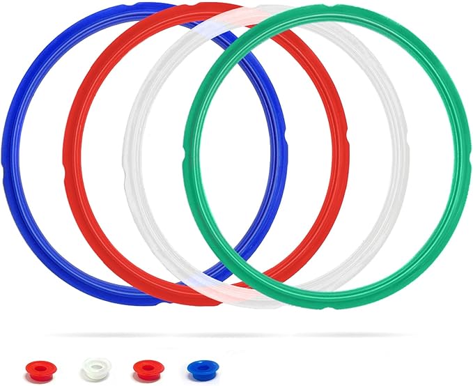 4 Pack Sealing Ring 6 Qt for Instant Pot Sealing Rings for 5/6 Qt Insta Pot, With 4 Float Valve Caps, Food-grade Silicone Instantpot 6Qt Sealing Ring for Instant Pot 5&6 Qt, Red, Clear and Green Blue