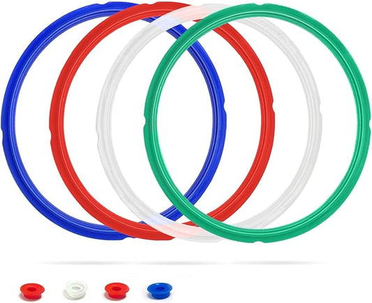 4 Pack Sealing Ring 6 Qt for Instant Pot Sealing Rings for 5/6 Qt Insta Pot, With 4 Float Valve Caps, Food-grade Silicone Instantpot 6Qt Sealing Ring for Instant Pot 5&6 Qt, Red, Clear and Green Blue