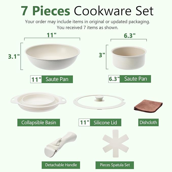 Pots and Pans Set Non Stick (White-7p)