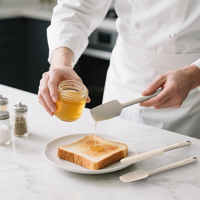 Coukre Silicone Spatula Set of 5,High Heat Resistant, Food Grade Silicone, Upgraded Extended Reinforced Handle,Dishwasher Safe, for Baking, Cooking (Pure Beige, Solid color)