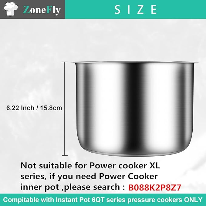Inner Pot for Instant Pot 6 Qt, with 2-Pack 100% Silicone Sealing Ring Replacement Pot for InstaPot Cooking Pot Stainless Steel (Equivalent to IP-POT-SS304-60) Nonstick Pot 6Qt Liner