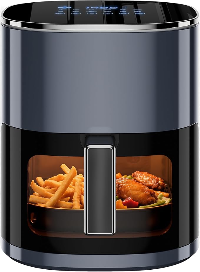 Simple Deluxe 12-in-1 Air Fryer 6.34 Qt, Digital Preset Airfryer with Visible Window, Nonstick and Dishwasher-Safe Basket, Air Fry, Roast, Bake, Dehydrate, Fries, 1700W, Gary