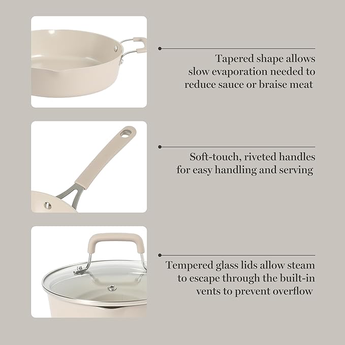 Martha Stewart Heathland Premium Nonstick PFA Free Ceramic Interior 10-Piece Tapered Aluminum Cookware Set - Taupe