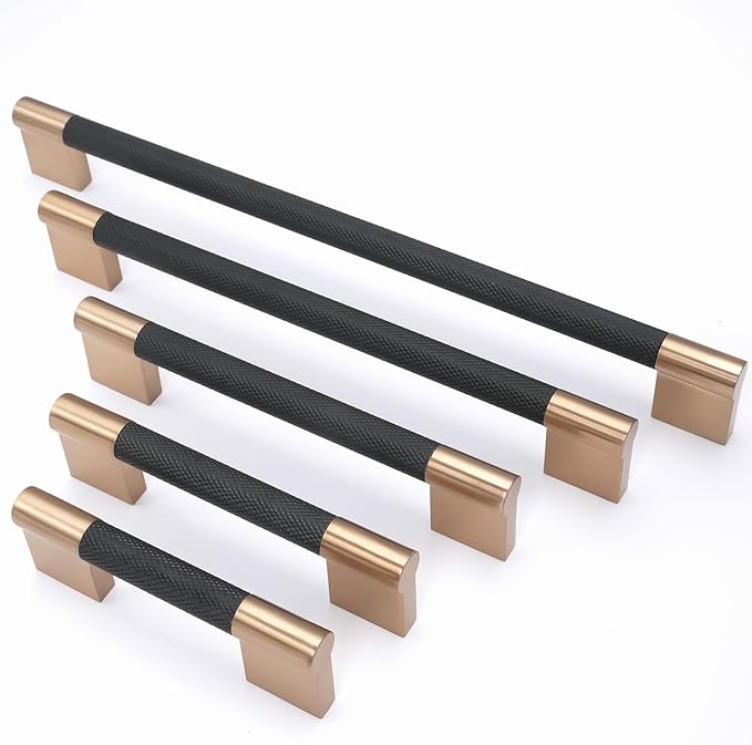 10 Pack 7-1/2 Inch (192mm) Black and Champagne Copper Cabinet Handles - Knurled Pulls for Kitchen Drawers and Cabinets - Hardware