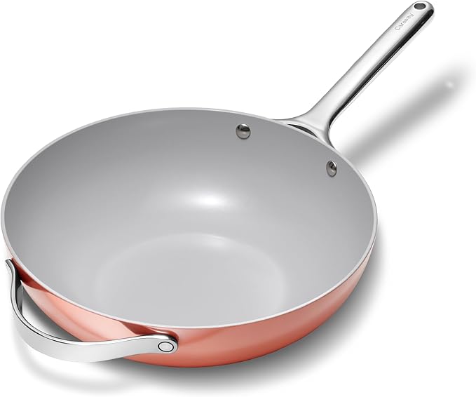 Caraway Non-Stick Stir Fry Pan - 12” Wok-Inspired Pan - Free From Forever Chemicals - High-Sloped Walls - Stainless Steel Handles - Perracotta