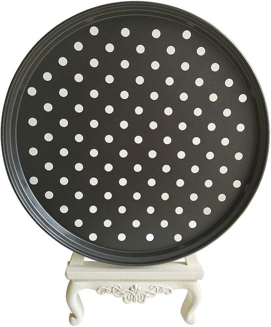 Non stick round pizza pan with holes for oven best perforated carbon steel pizza tray (10 inch)