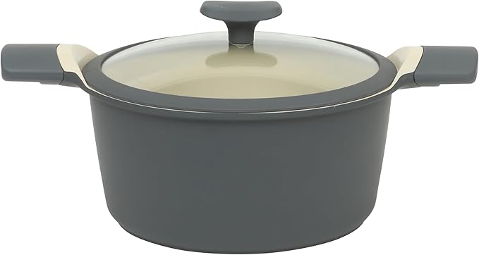 Oster Platinum Rooney 12 Piece Cast Aluminum Pots and Pans PFA Free Ceramic Non stick Induction Kitchen Cookware Set - Grey