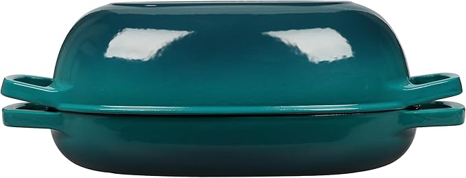 Enameled Cast Iron Oval Dutch Oven Pot with Lid, Dutch Oven for Sourdough Bread Baking, Oval Bread Pan, 5qt, Darkcyan