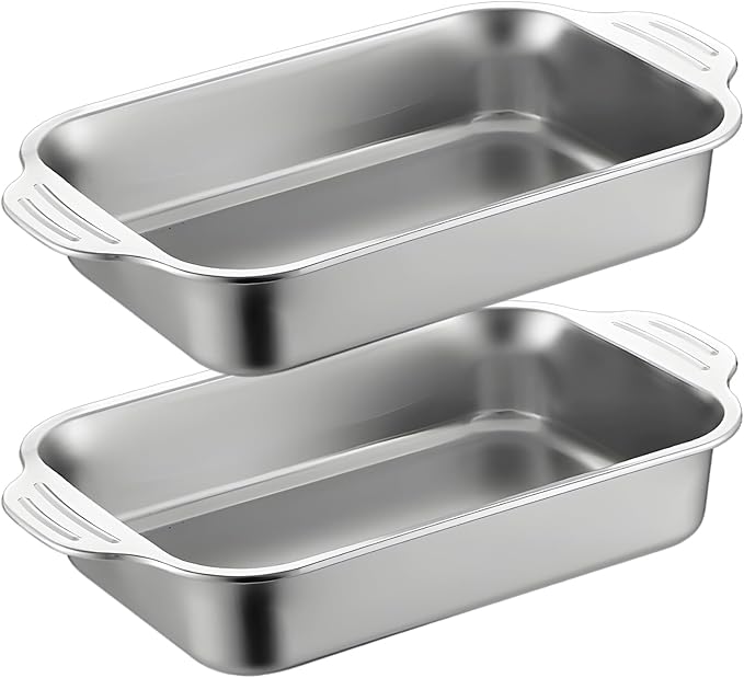 2 Pcs Stainless Steel Cake Pans, Rectangle Sheet Pans with Handles for Baking, Shallow Thickened Design, Easy-Clean Nonstick Pans for Oven Use, Ideal for Roasting and Cooking