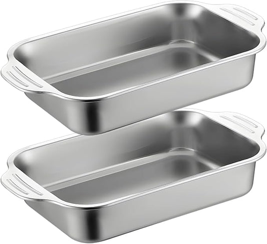 2 Pcs Stainless Steel Cake Pans, Rectangle Sheet Pans with Handles for Baking, Shallow Thickened Design, Easy-Clean Nonstick Pans for Oven Use, Ideal for Roasting and Cooking