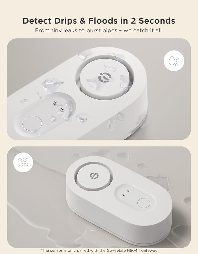 GoveeLife Water Leak Detector 5 Pack with 105dB Adjustable Alarm, Water Alarm with Dual Sets Sensor Probes Leaks and Floods. Suit for Home, Basement, and Kitchen(Cannot Connect to Wi-Fi Directly)